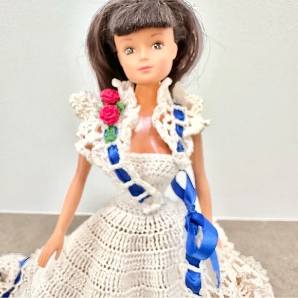Miss July 1992 Barbie Doll Cotillion Crochet Barbie Doll Dress Gorgeous!!